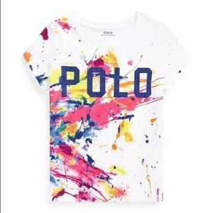 🆕 Ralph Lauren Toddler Girls Paint Splatter Logo Jersey Tee